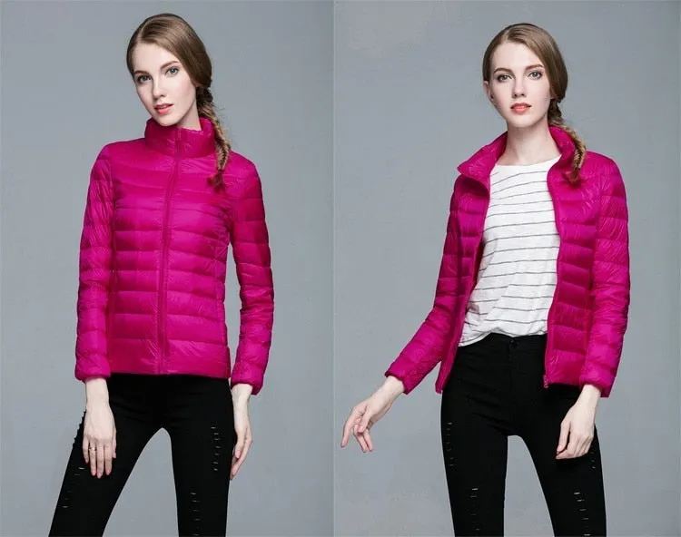 Winter Women's Stand Collar 90% White Duck Down Jacket Ultra Light Down Jackets Slim Long Sleeve Parkas Candy Color Jacket