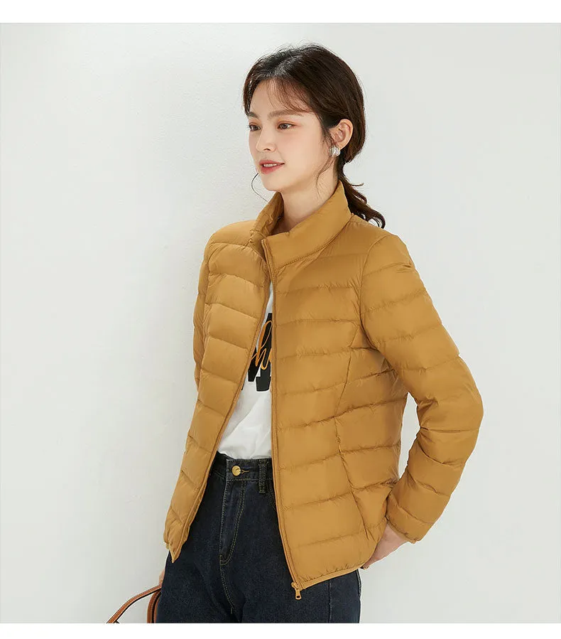 Winter Women's Stand Collar 90% White Duck Down Jacket Ultra Light Down Jackets Slim Long Sleeve Parkas Candy Color Jacket
