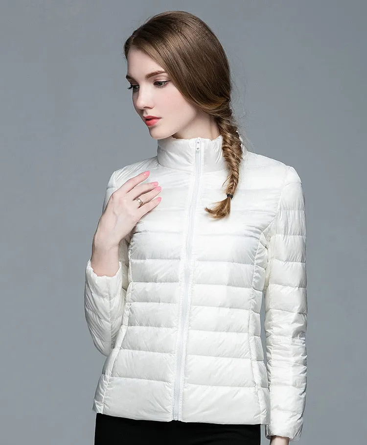 Winter Women's Stand Collar 90% White Duck Down Jacket Ultra Light Down Jackets Slim Long Sleeve Parkas Candy Color Jacket