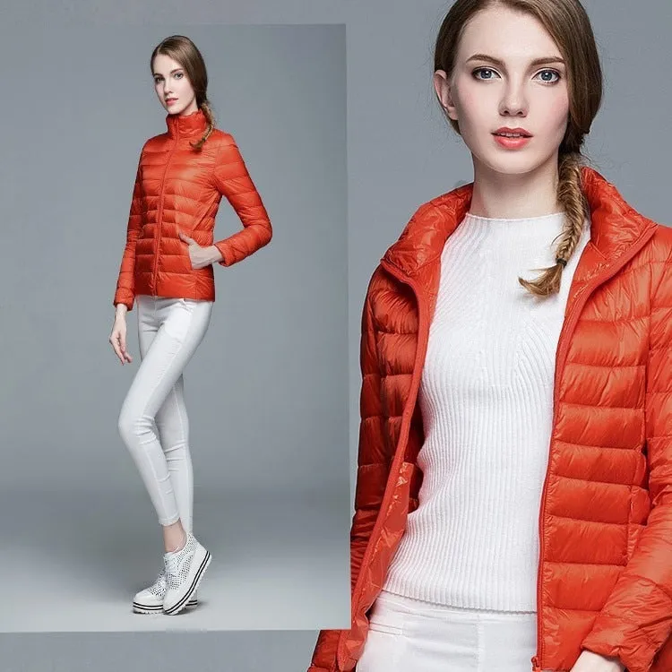 Winter Women's Stand Collar 90% White Duck Down Jacket Ultra Light Down Jackets Slim Long Sleeve Parkas Candy Color Jacket