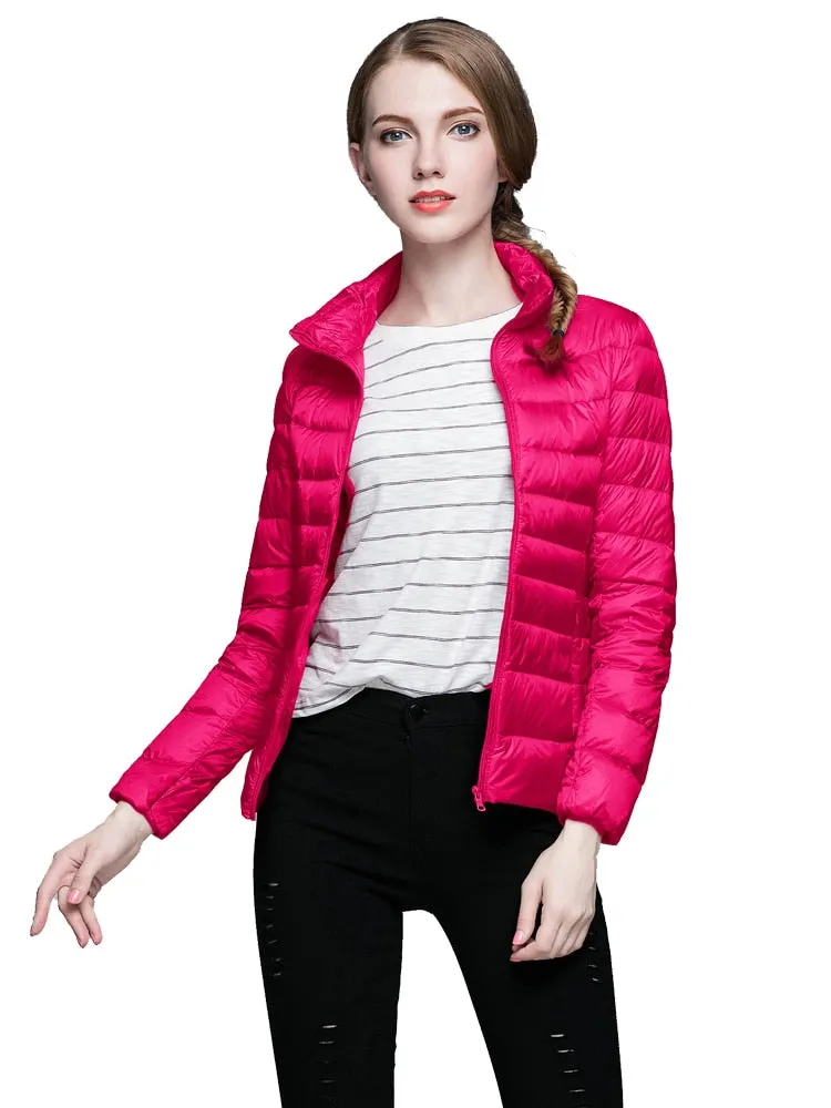 Winter Women's Stand Collar 90% White Duck Down Jacket Ultra Light Down Jackets Slim Long Sleeve Parkas Candy Color Jacket