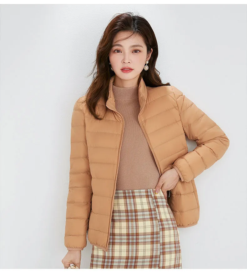 Winter Women's Stand Collar 90% White Duck Down Jacket Ultra Light Down Jackets Slim Long Sleeve Parkas Candy Color Jacket