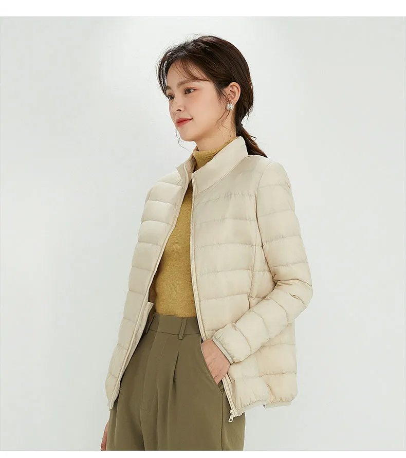 Winter Women's Stand Collar 90% White Duck Down Jacket Ultra Light Down Jackets Slim Long Sleeve Parkas Candy Color Jacket