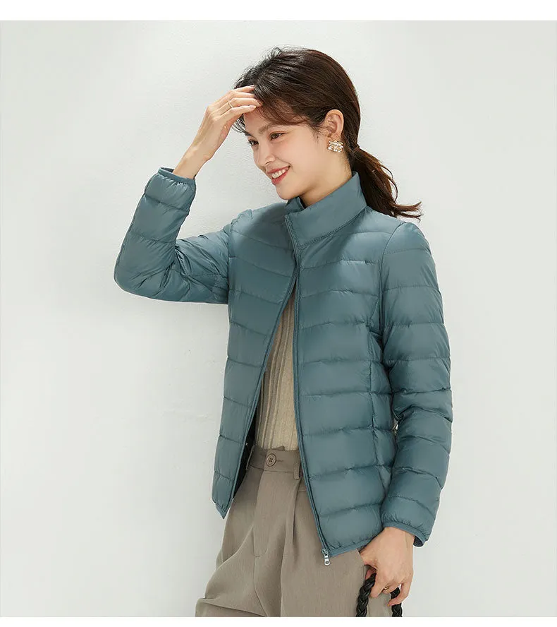 Winter Women's Stand Collar 90% White Duck Down Jacket Ultra Light Down Jackets Slim Long Sleeve Parkas Candy Color Jacket