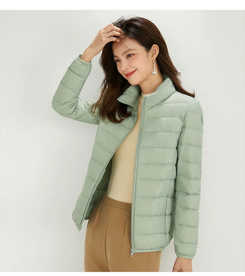 Winter Women's Stand Collar 90% White Duck Down Jacket Ultra Light Down Jackets Slim Long Sleeve Parkas Candy Color Jacket