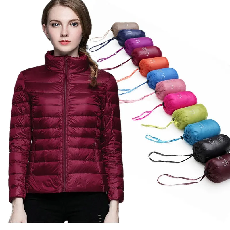 Winter Women's Stand Collar 90% White Duck Down Jacket Ultra Light Down Jackets Slim Long Sleeve Parkas Candy Color Jacket