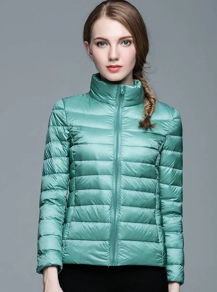 Winter Women's Stand Collar 90% White Duck Down Jacket Ultra Light Down Jackets Slim Long Sleeve Parkas Candy Color Jacket