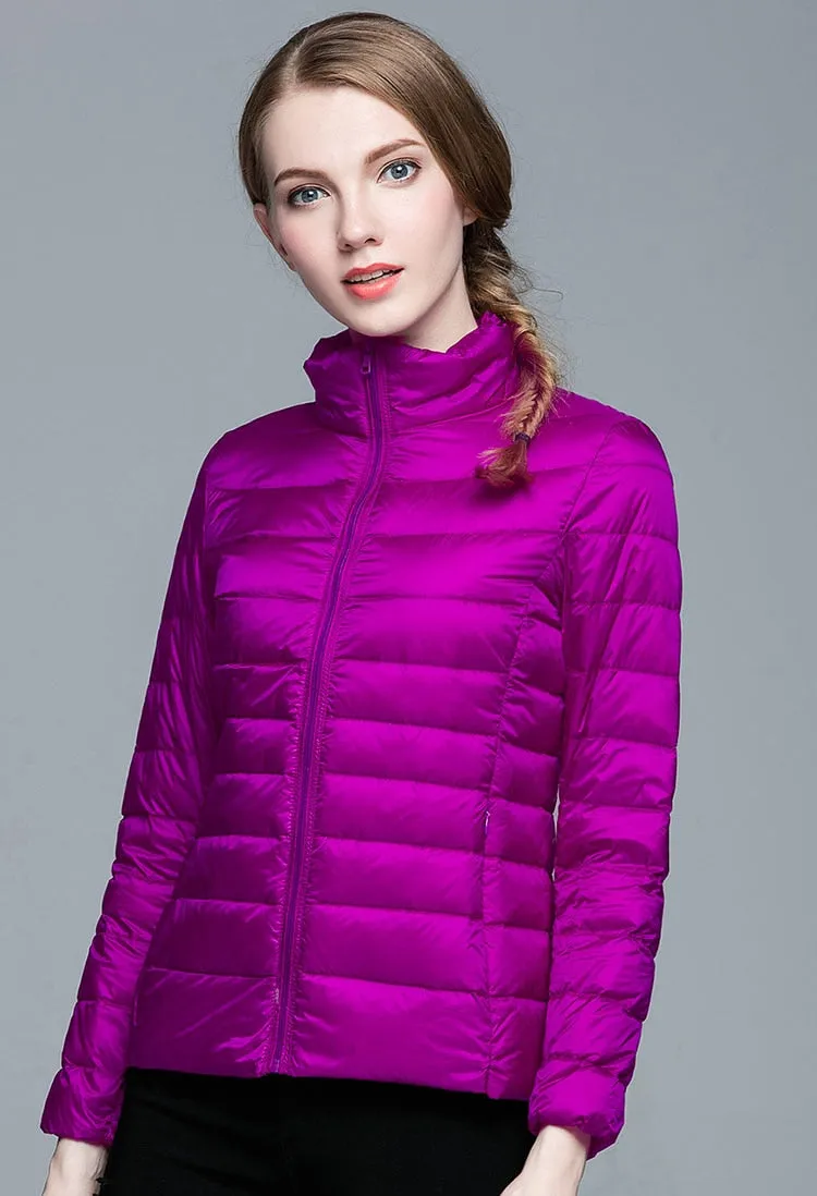 Winter Women's Stand Collar 90% White Duck Down Jacket Ultra Light Down Jackets Slim Long Sleeve Parkas Candy Color Jacket