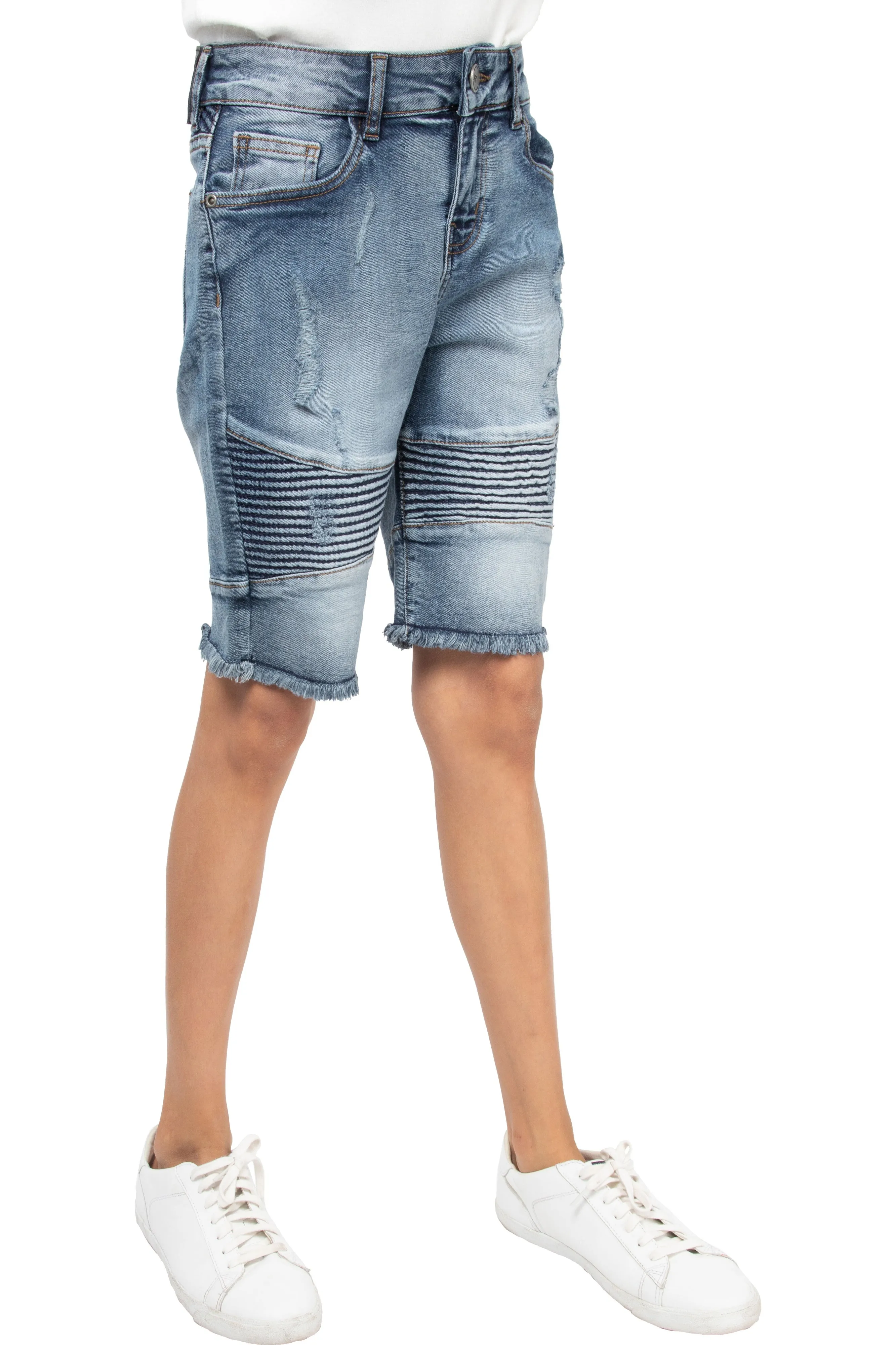 X RAY Kids Moto Biker Jean Shorts Slim Fit Boys Denim Shorts Stretch Washed Distressed